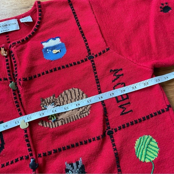 Vintage Marisa Christina Short Sleeve Red Cat Pattern Ramie Cotton Cardigan - Picture 9 of 12